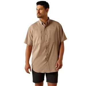 Ariat Men's SM Short Sleeve Venttek Solid Button Shirt Taupe Grey 10055244